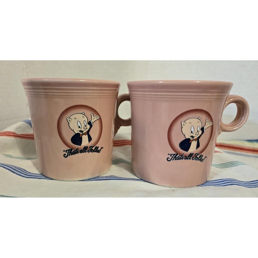 Vintage Fiesta Porky Pig Mug Pink Warner Bros Studio‎ 1994 (set of 2)